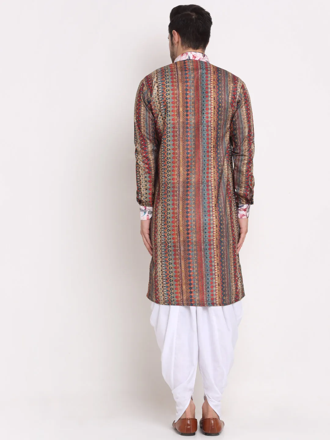 Men's Multi Printed Kurta With White Dhoti Pant - Benstoke