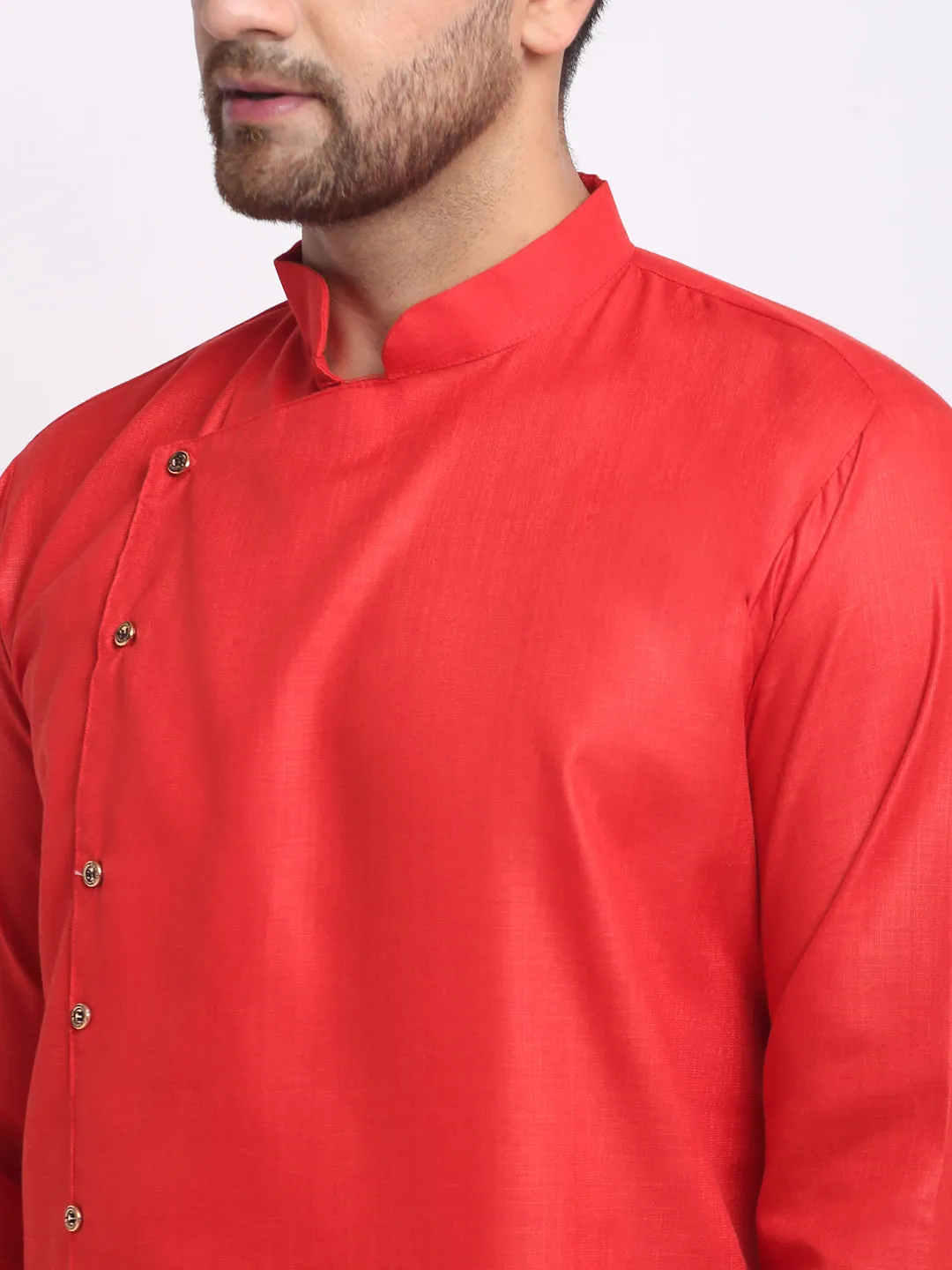 Men's Red Solid Kurta With White Churidaar Pyjama - Benstoke