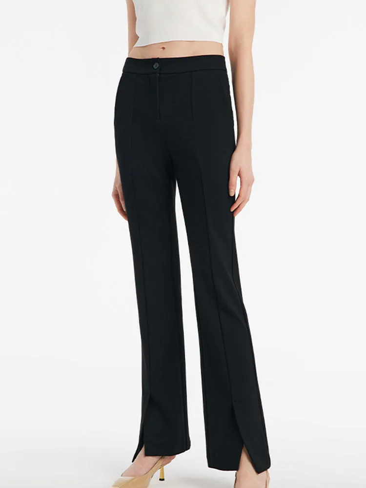 Mid-Rise Slit Micro-Flared Women Pants