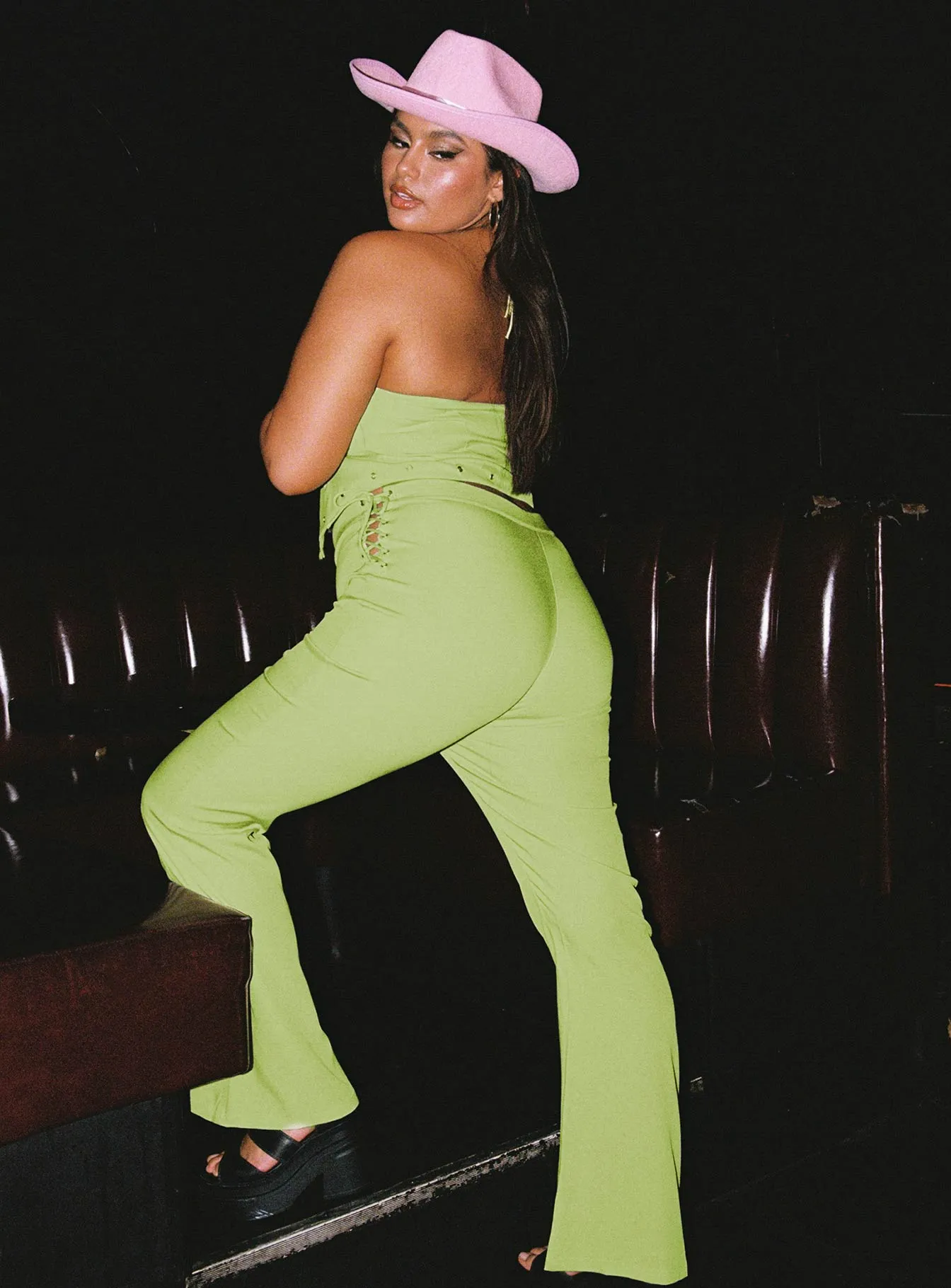 Mid Way Laced Flare Pants Green Curve