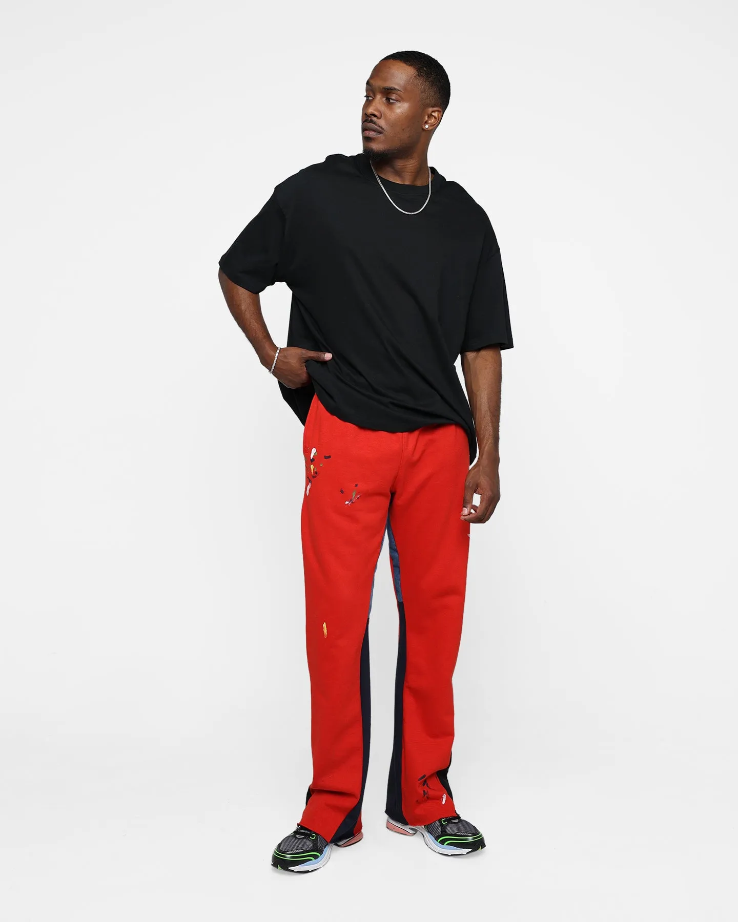 MNML Contrast Bootcut Sweat Pants Red