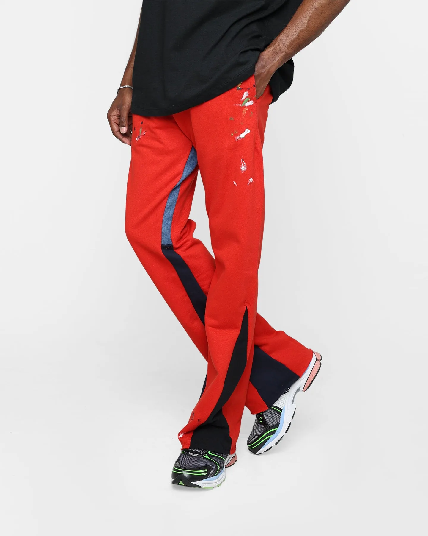 MNML Contrast Bootcut Sweat Pants Red