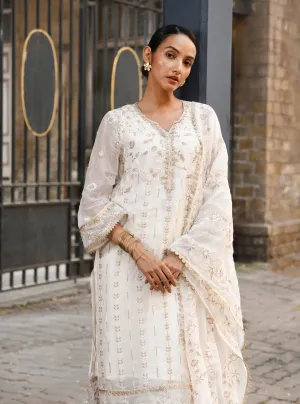 Mulmul Organza Amrapali Off White Kurta With Mulmul Pima Amrapali Off White Pant