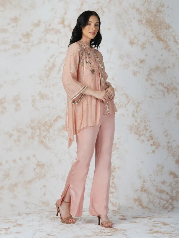 Natural Pink Baroque Work Chanderi Shirt Set (Set of 3)