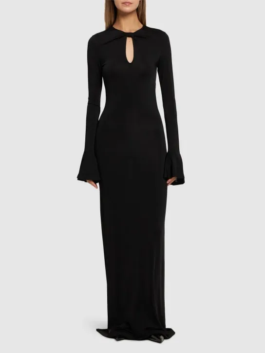 Nina Ricci   Flared cuff cutout jersey long dress 