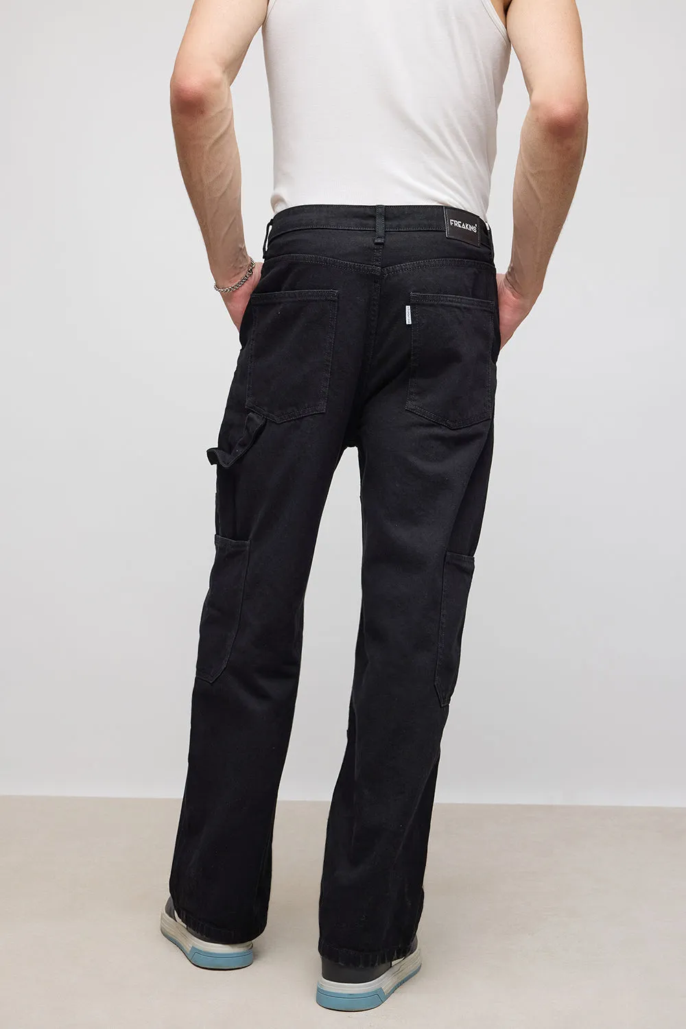 Noir Pocket Men's Cargo Jeans