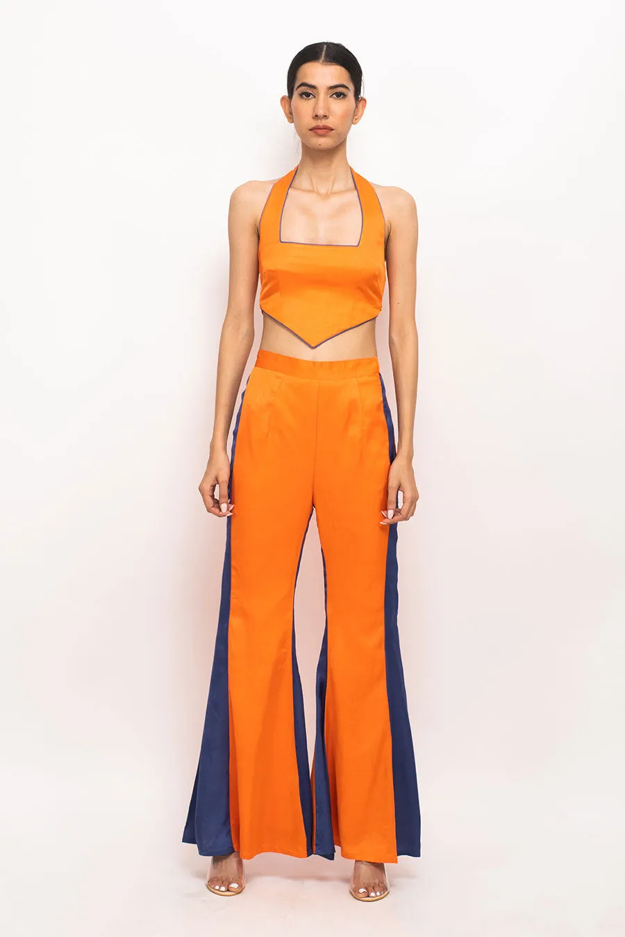 Orange-Blue Halter Neck Co-Ord Set