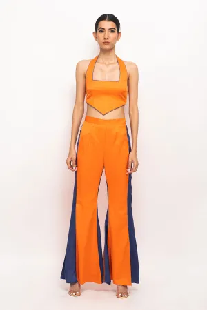 Orange-Blue Halter Neck Co-Ord Set