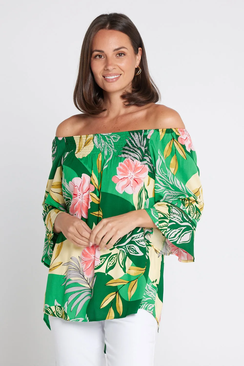 Palm Cove Top - Emerald/Pink Floral Top