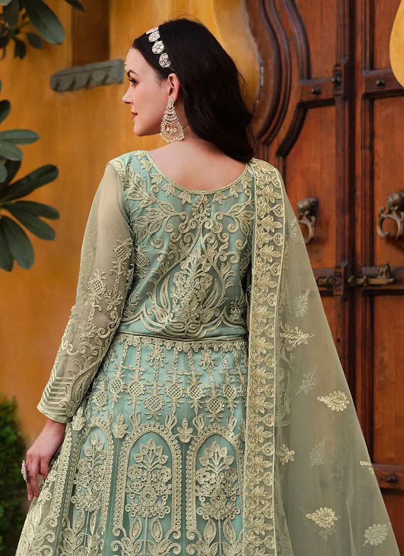 Pastel Green Cording Embroidery Wedding Anarkali Suit