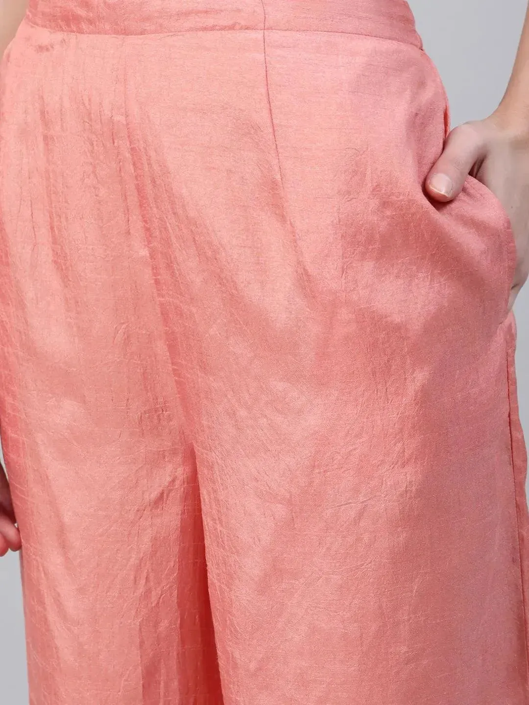 Peach Embroidered Silk Palazzos