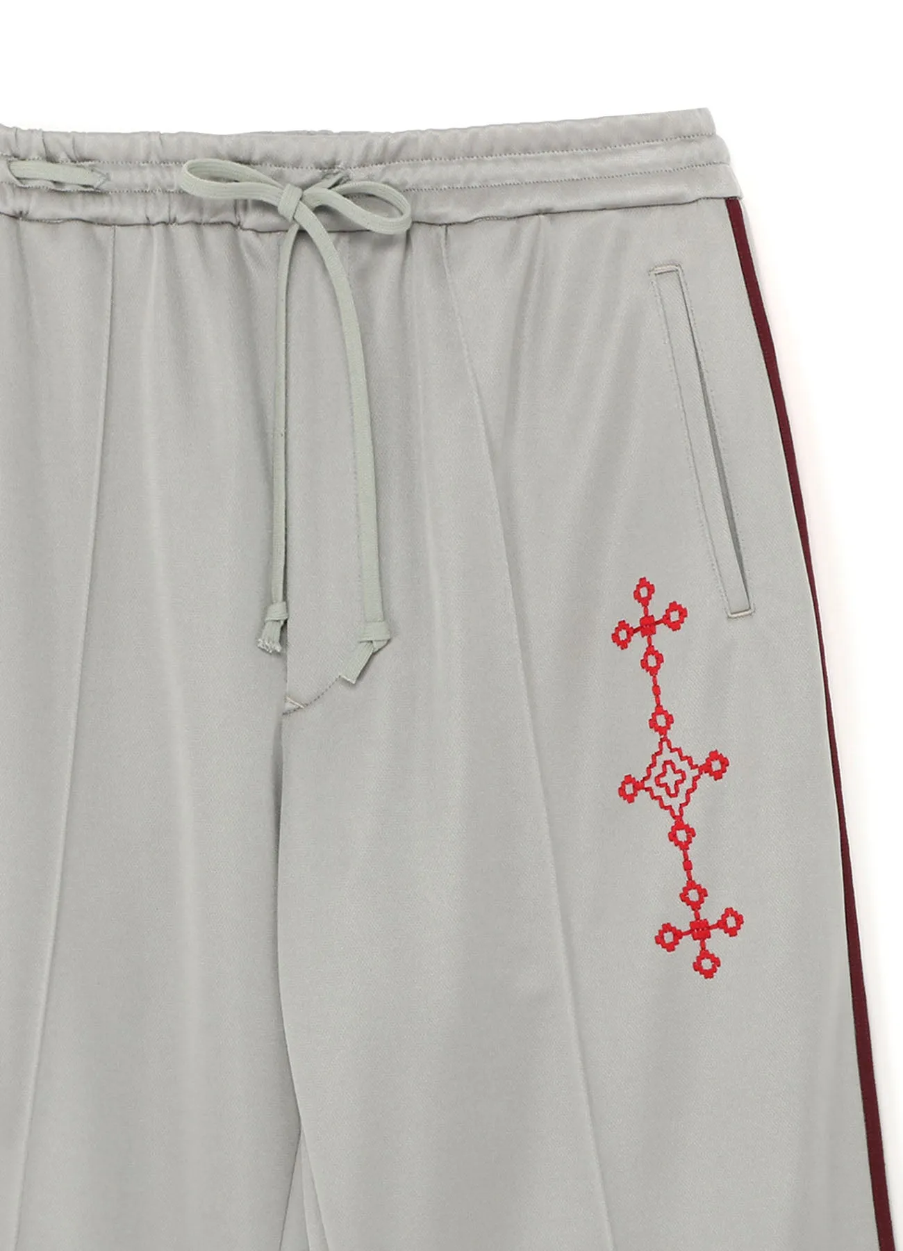 PE/SMOOTH JERSEY GEOMETRIC PATTERN EMBROIDERY SIDE TAPE LINE FLARE PANTS