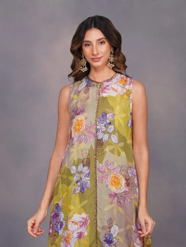 Pickle Green Floral Print Tunic Set (Set of 2)