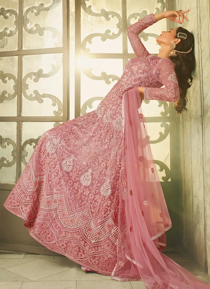 Pink Embroidery Slit Style Wedding Anarkali Suit