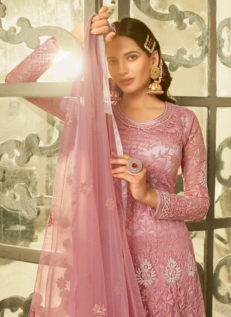 Pink Embroidery Slit Style Wedding Anarkali Suit