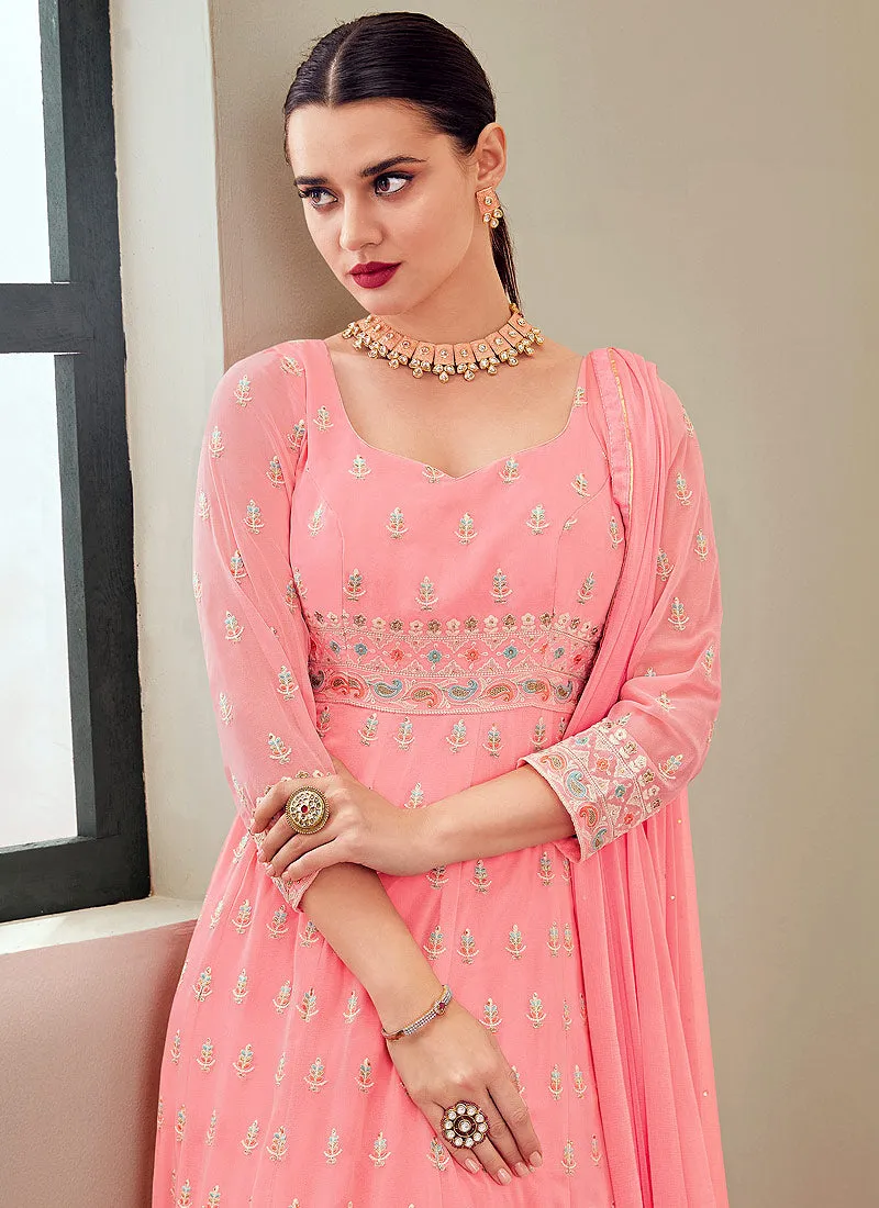 Pink Multi Embroidered Festive Anarkali Suit