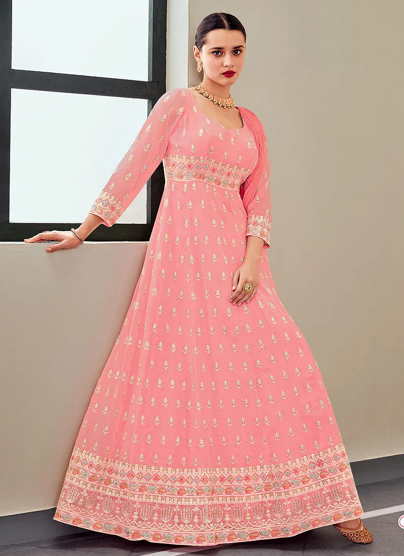 Pink Multi Embroidered Festive Anarkali Suit