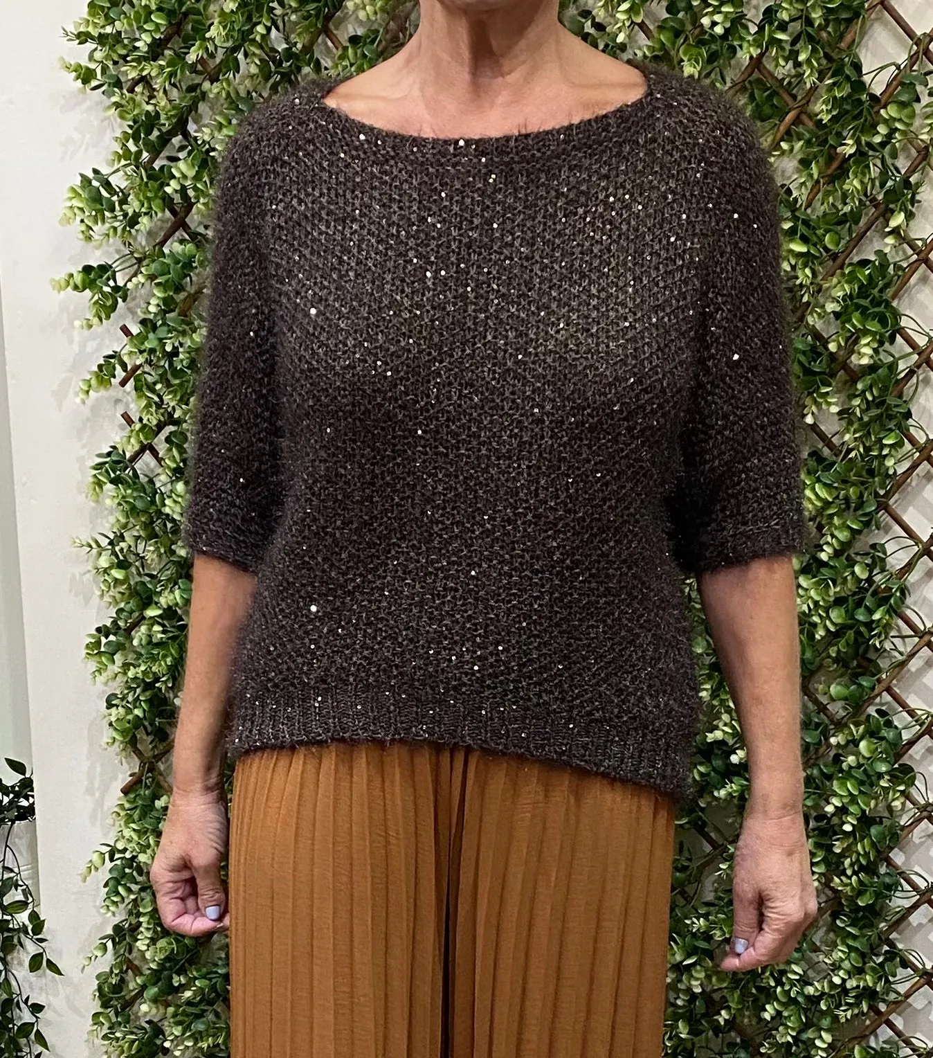 Plain Fluffy Sequin Round Neck Jumper (5 Colours)