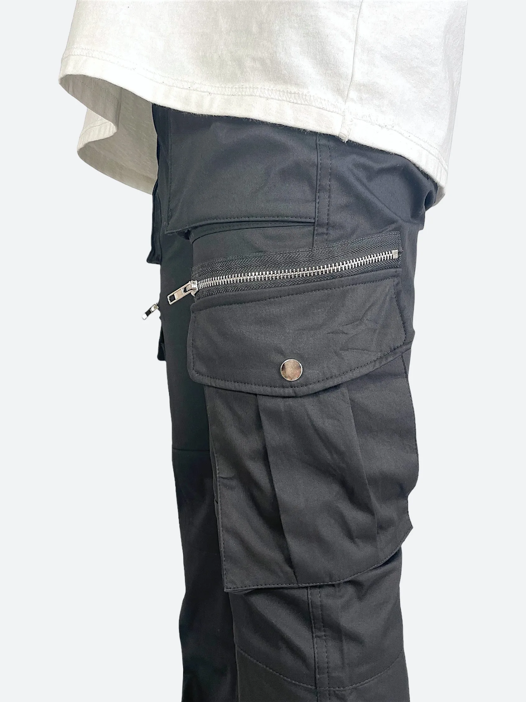 POCKET ZIPPER WORK CARGO FLARED PANTS：ポケットジッパーワークカーゴフレアパンツ