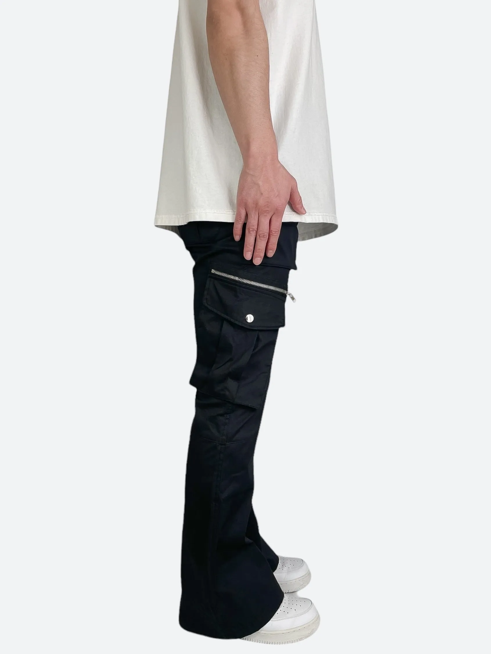 POCKET ZIPPER WORK CARGO FLARED PANTS：ポケットジッパーワークカーゴフレアパンツ