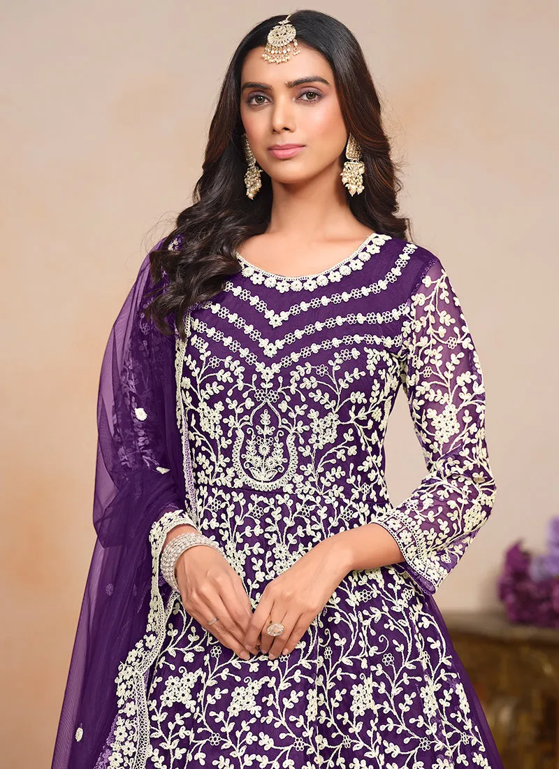 Purple Designer Embroidery Festive Anarkali Suit