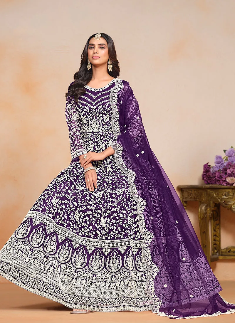 Purple Designer Embroidery Festive Anarkali Suit