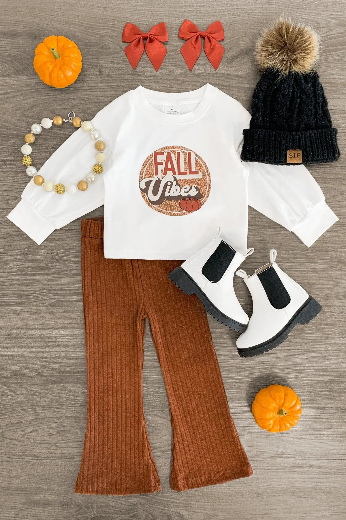 "Fall Vibes" Brown Flare Pant Set