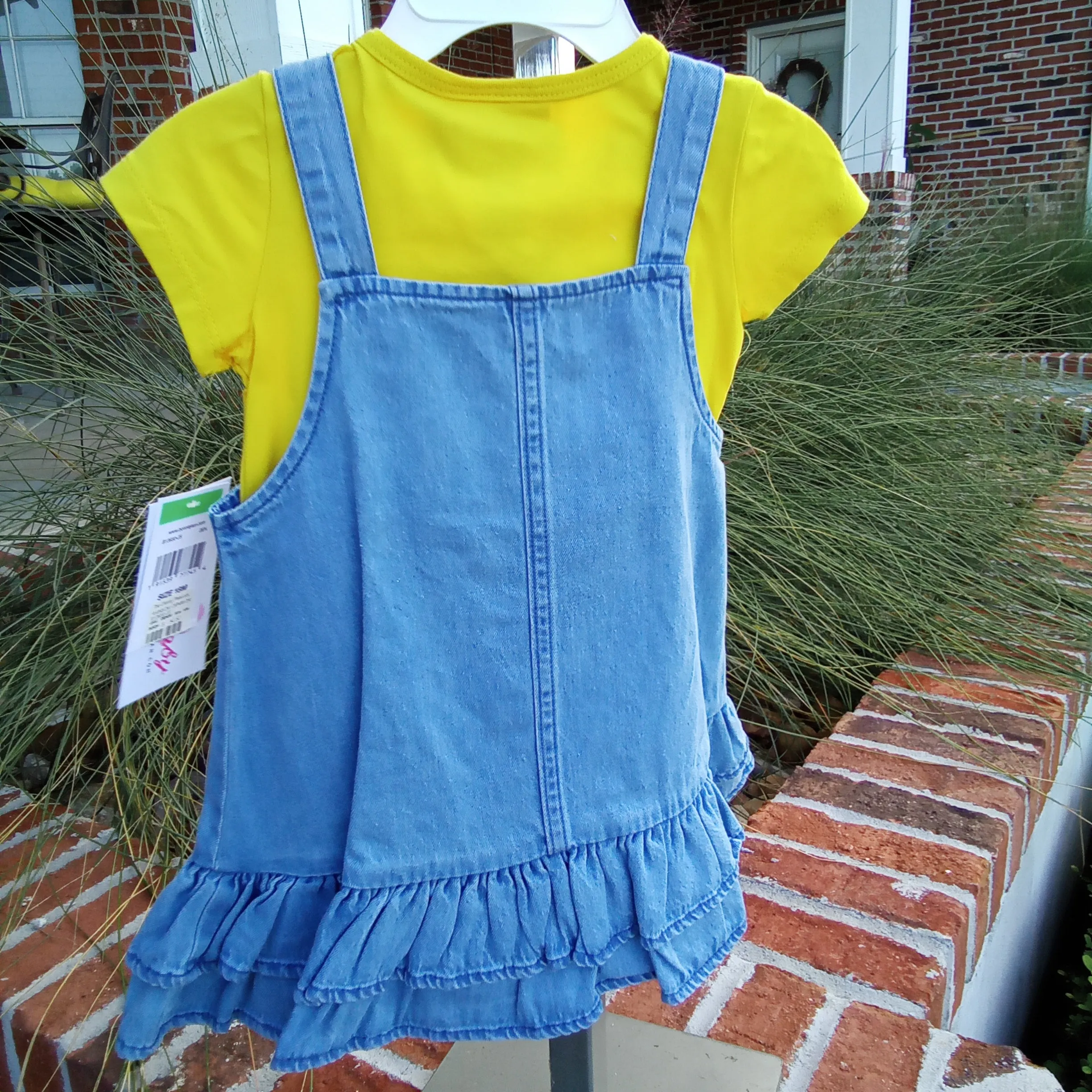 Rainbow Denim Jumper Dress | Bonnie Baby