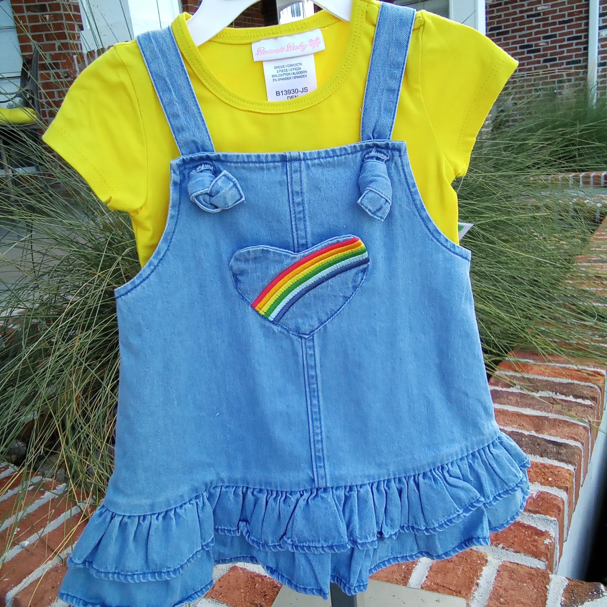 Rainbow Denim Jumper Dress | Bonnie Baby