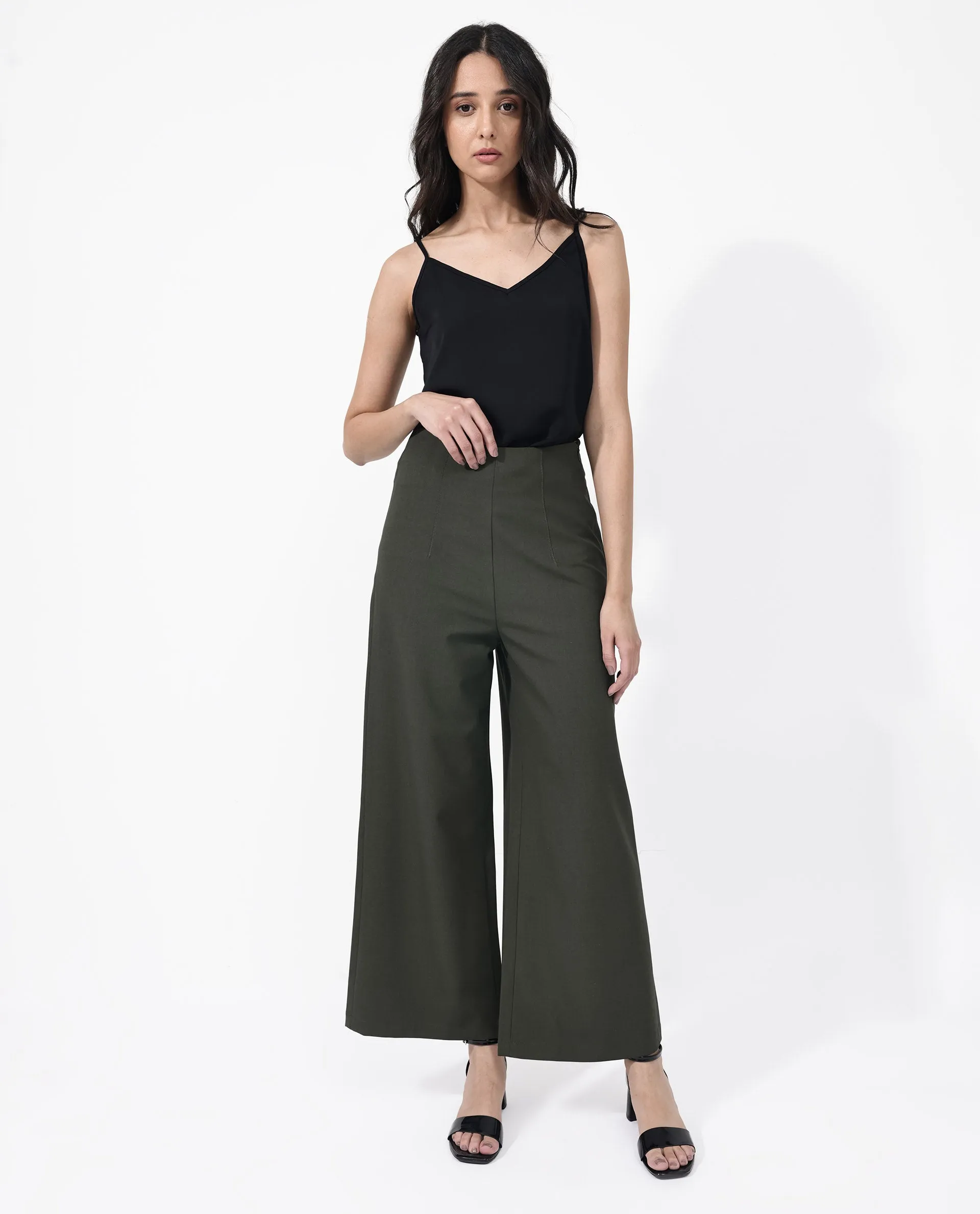 Rareism Women Noahti Green Cotton Fabric Trouser