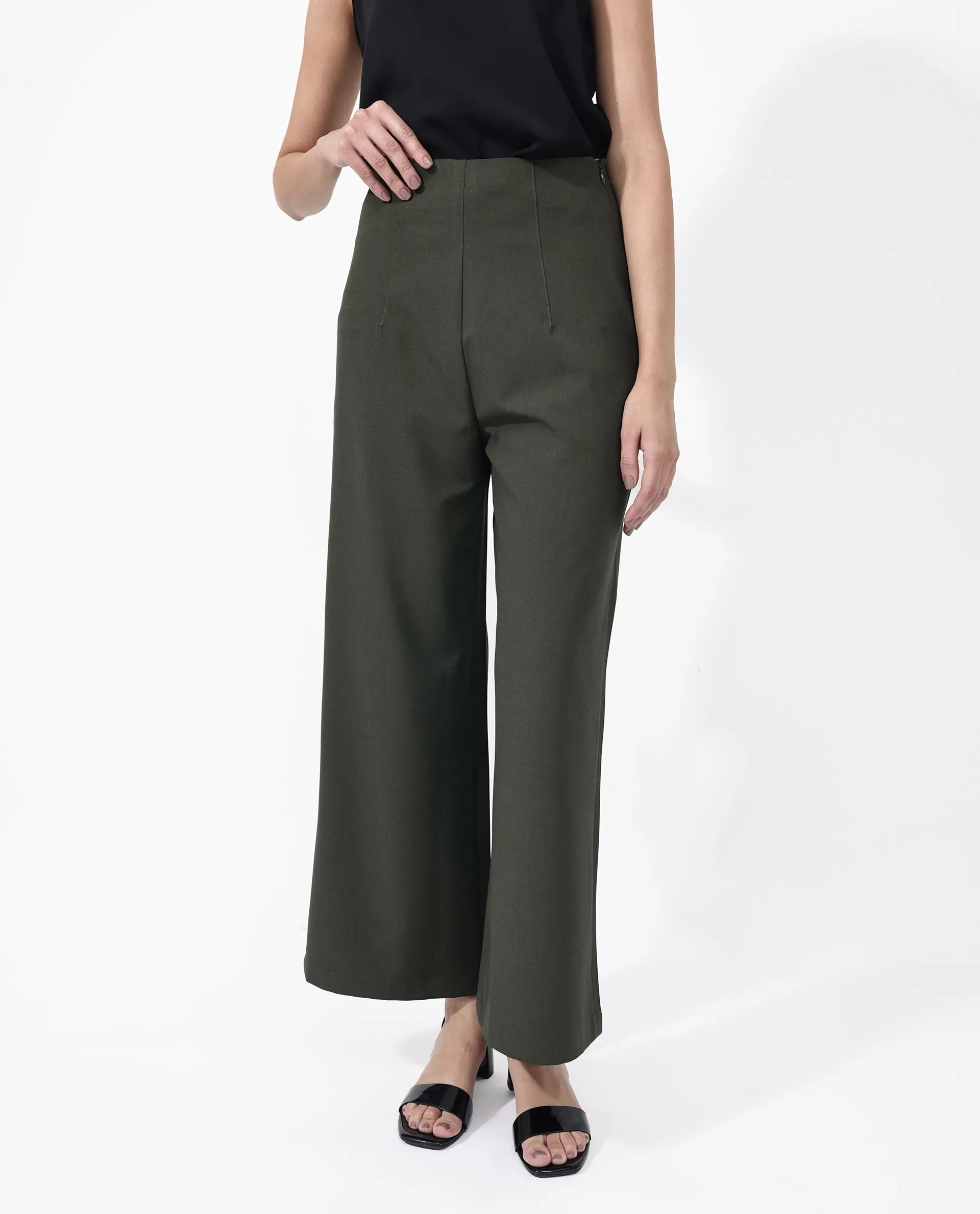 Rareism Women Noahti Green Cotton Fabric Trouser