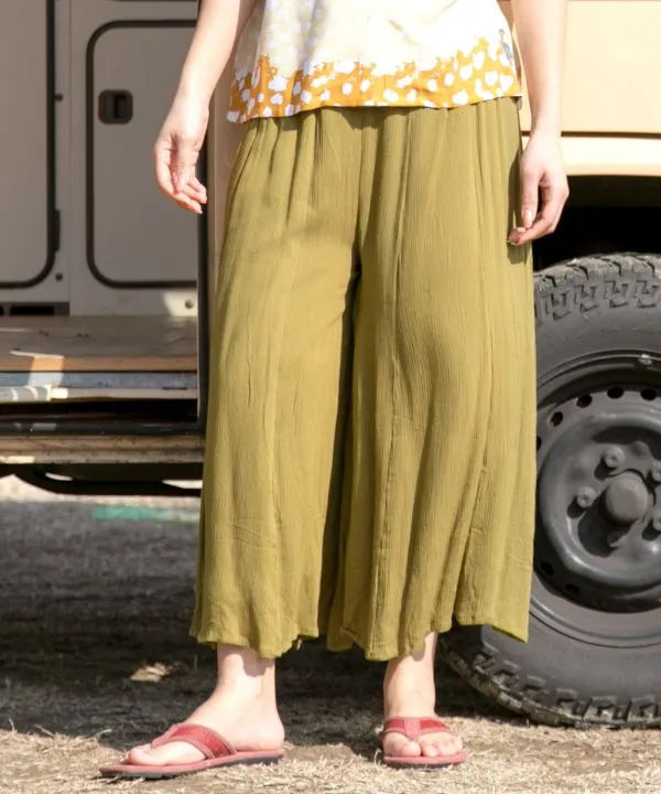 Rayon Crepe Flare Wide Leg Pants