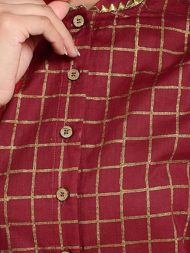 Red Gold Checks Pattern Kurta