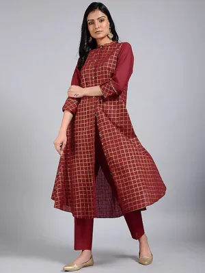 Red Gold Checks Pattern Kurta