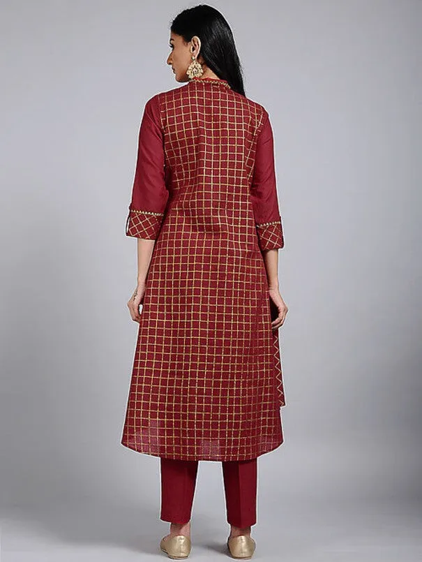 Red Gold Checks Pattern Kurta