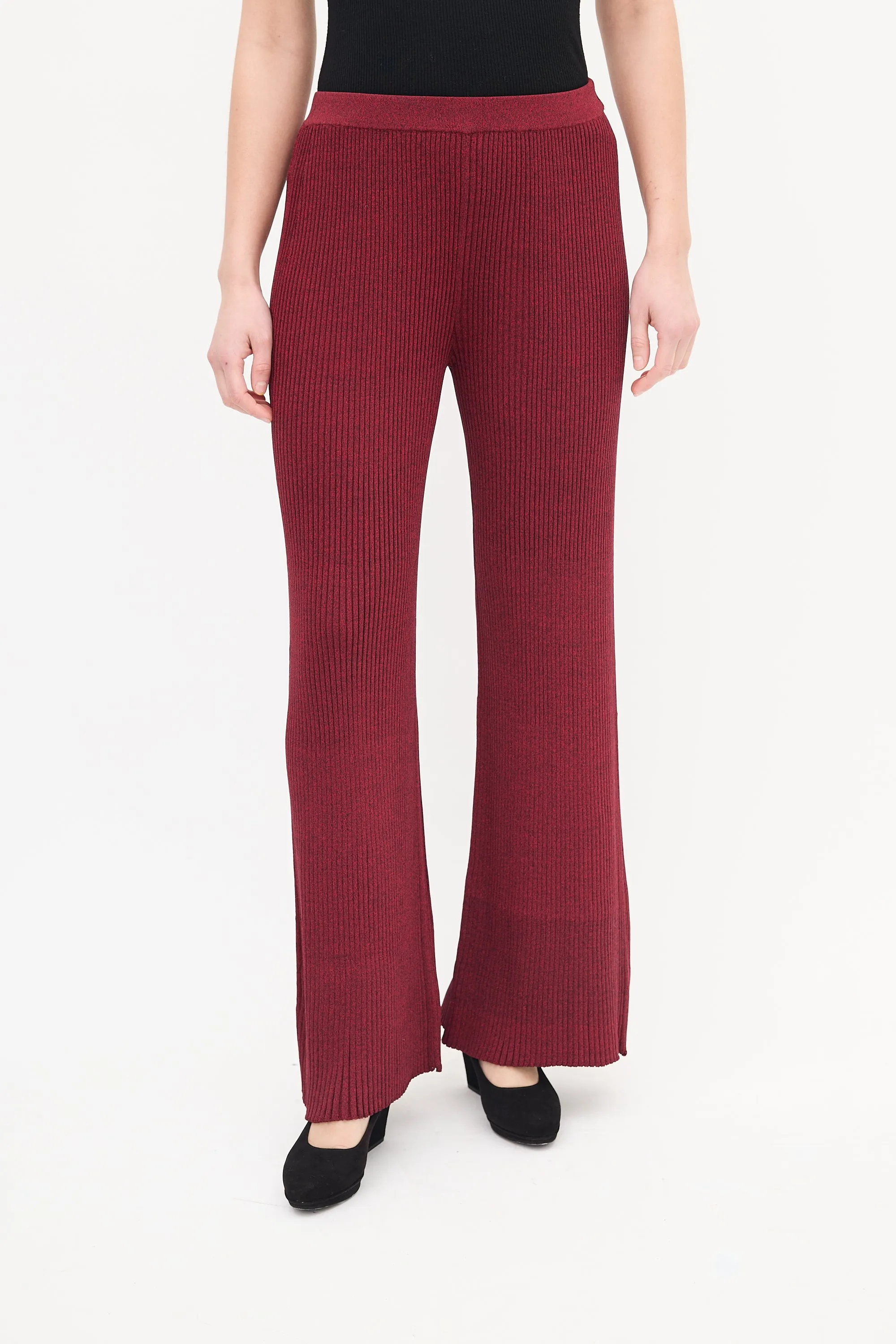 Red Val Ribbed Knit Flared Pant