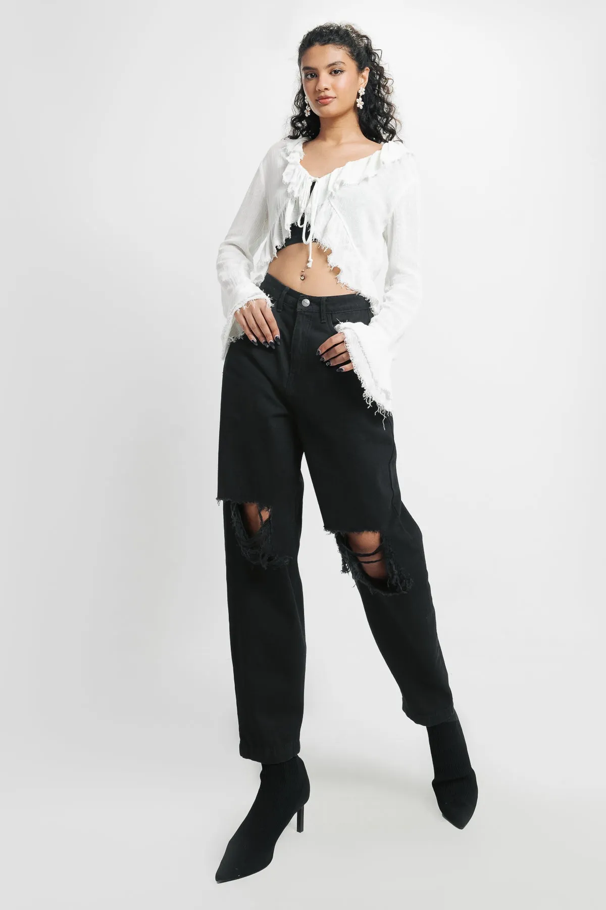 Relaxed Fit Torn Black Jeans