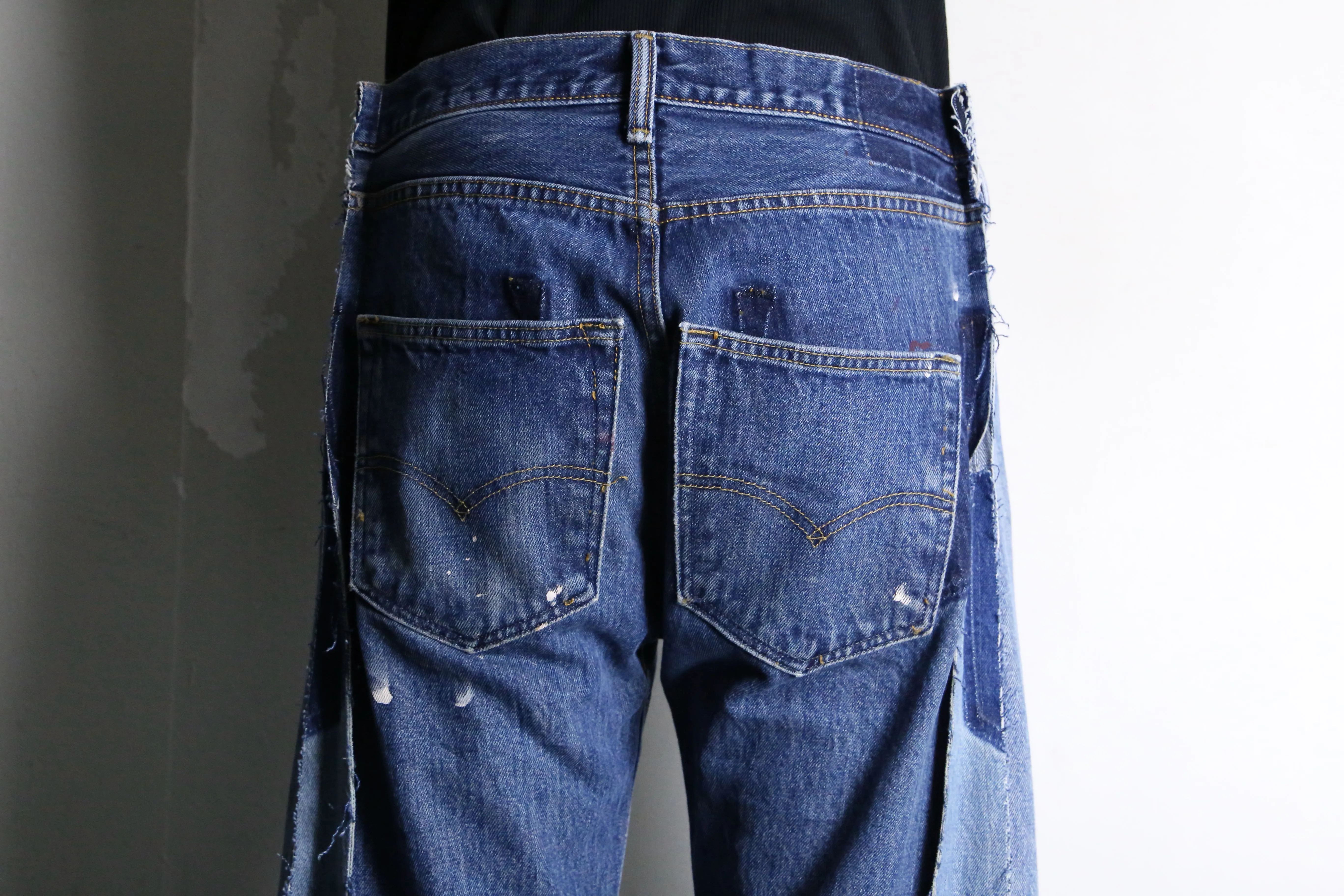 “Re:make” patchwork design super flare denim pants