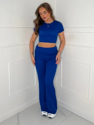 Ribbed Crop Top & Fold Over Flares Loungesuit - Cobalt Blue