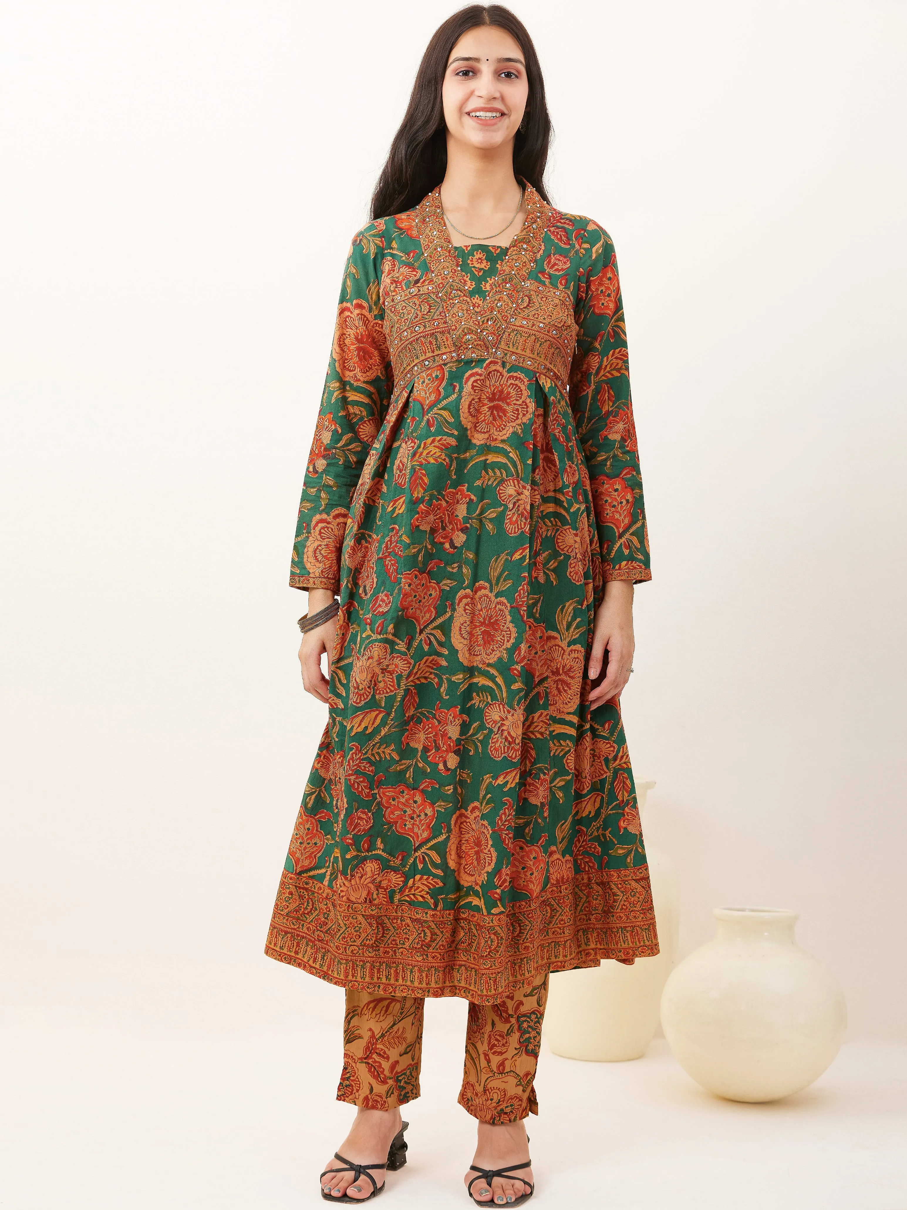 Rozana Tamanna Set Of Flared Kurta Pants Dupatta