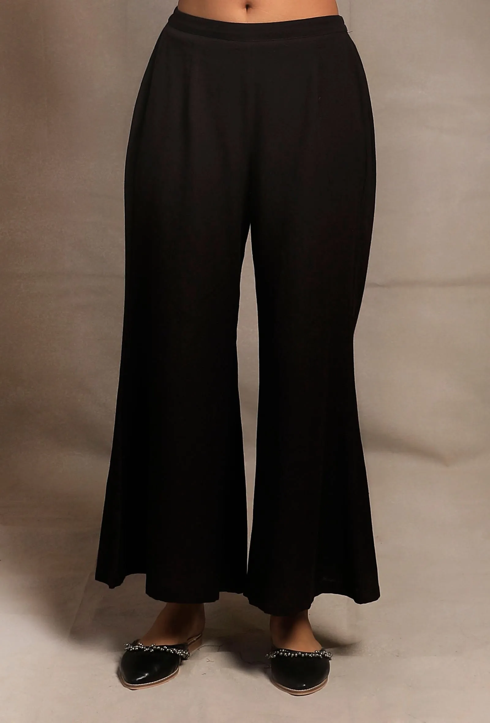 Set of 2: Black Asymmetrical Front Tie Robe with Black palazzo Pants