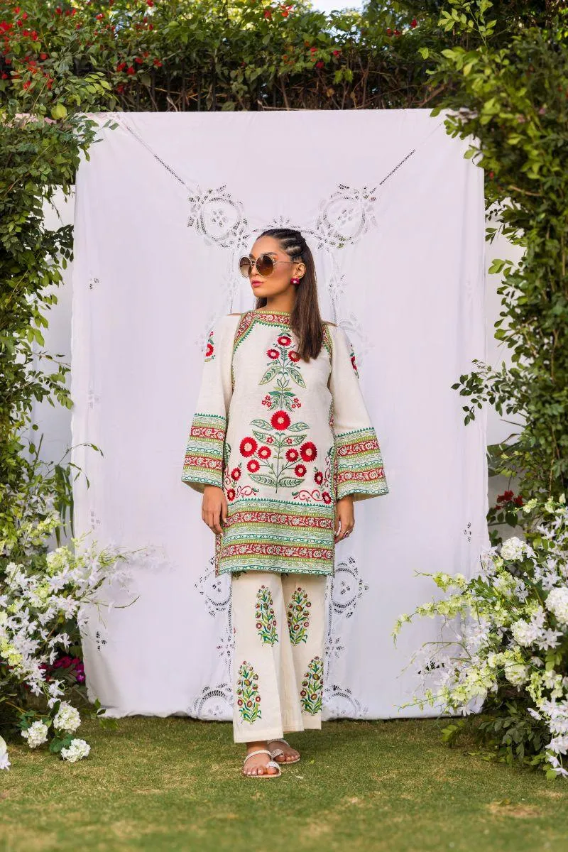 Shehrnaz - SHK-1259 - talaiah - Off-white - Cotton karandi - 2 Piece