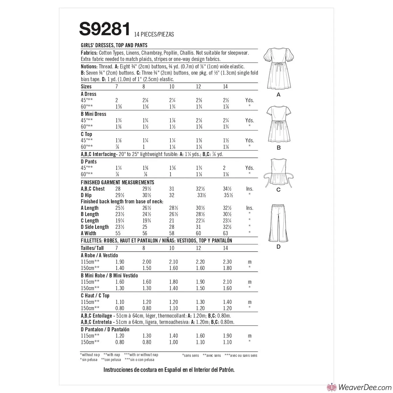 Simplicity Pattern S9281 Girls' Dresses, Top & Pants