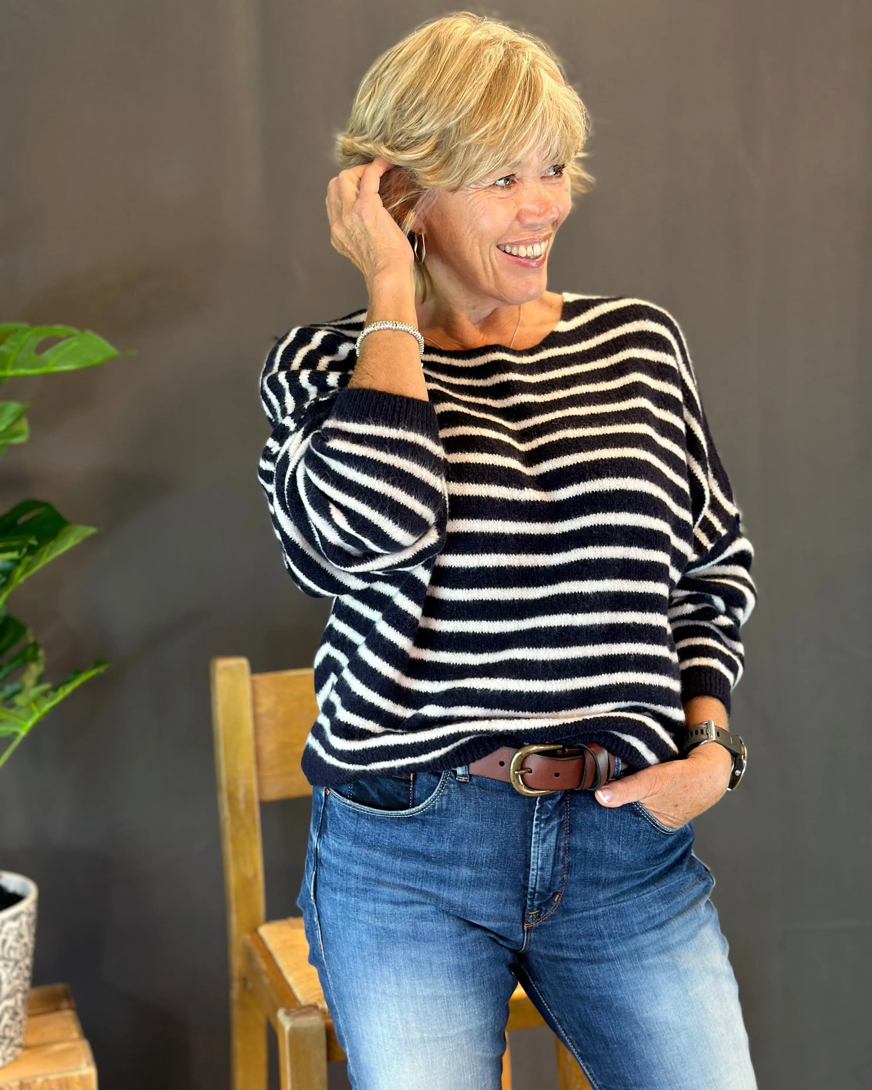 Soft Knit Striped Jumper - Black/White