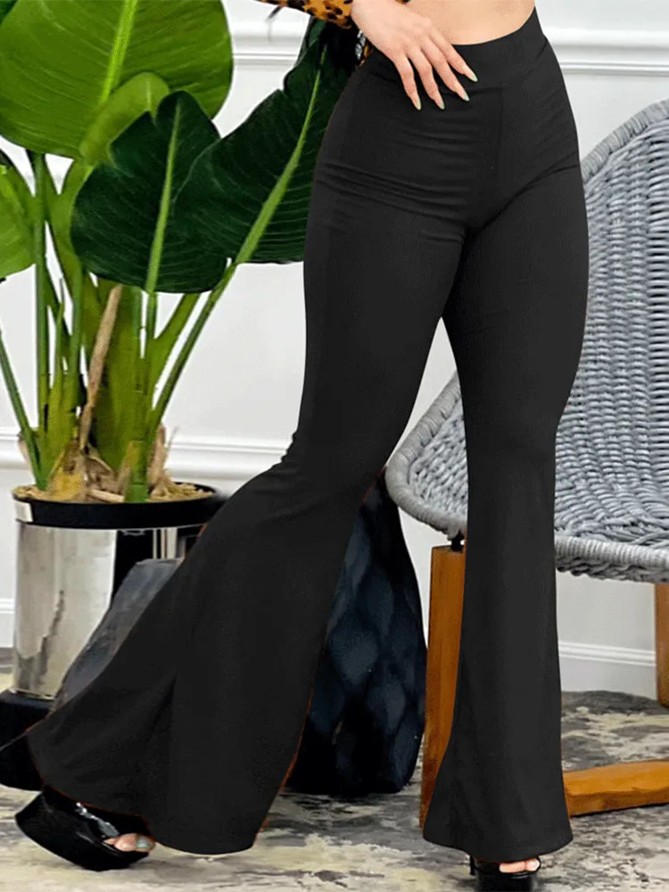 Solid High Waist Flared Pants