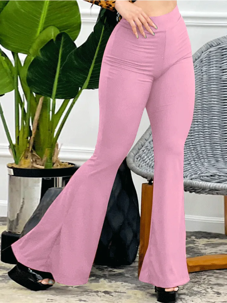 Solid High Waist Flared Pants