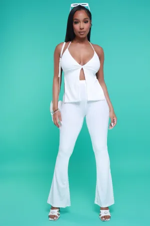 Stay Glam Backless Halter Flared Pants Set - White