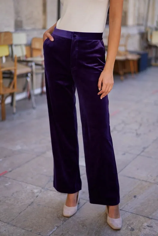 Straight Cut Velvet Pants Navy Blue