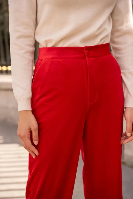 Straight Cut Velvet Pants Red