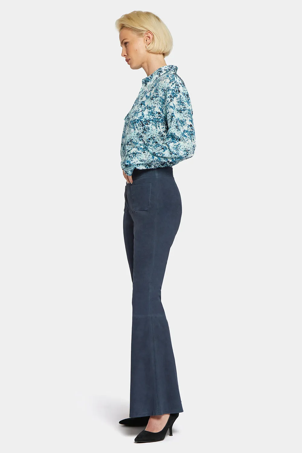 Stretch Suede Flared Pants - Oxford Navy